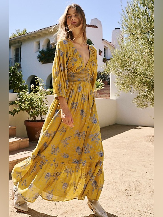 Free People Dresses & Skirts - Free People Golden Hour Maxi Dress in Eqyptian Palm Combo